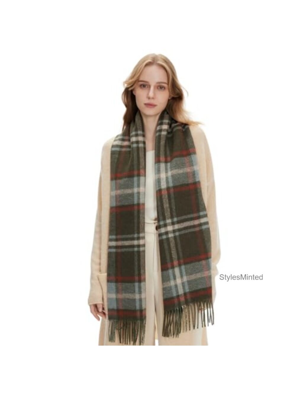 Wool Blend Plaid Oversized Winter Scarf Wrap Unisex Shawl